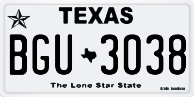 TX license plate BGU3038