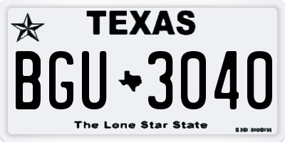 TX license plate BGU3040