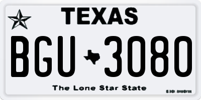 TX license plate BGU3080