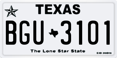 TX license plate BGU3101