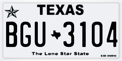 TX license plate BGU3104