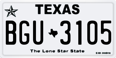 TX license plate BGU3105