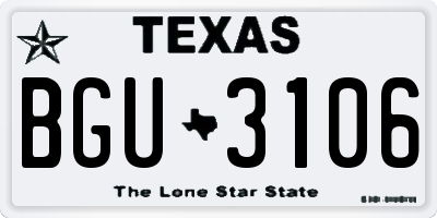 TX license plate BGU3106