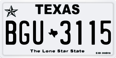 TX license plate BGU3115