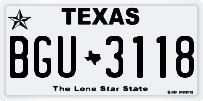 TX license plate BGU3118