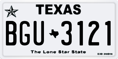 TX license plate BGU3121