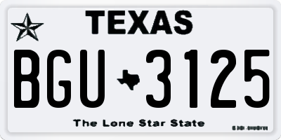 TX license plate BGU3125