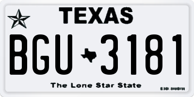 TX license plate BGU3181