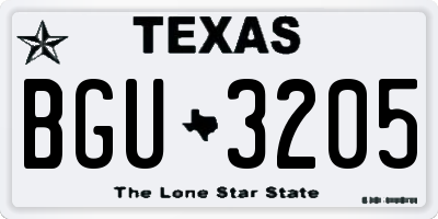 TX license plate BGU3205