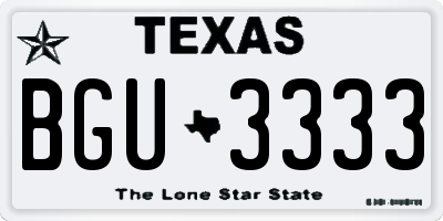 TX license plate BGU3333
