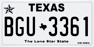 TX license plate BGU3361