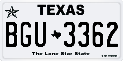 TX license plate BGU3362