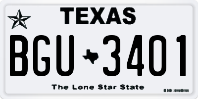 TX license plate BGU3401