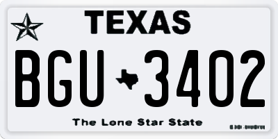 TX license plate BGU3402