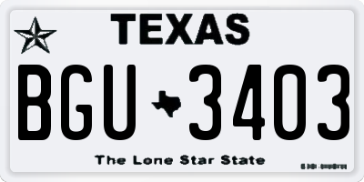 TX license plate BGU3403