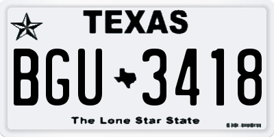 TX license plate BGU3418