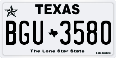 TX license plate BGU3580