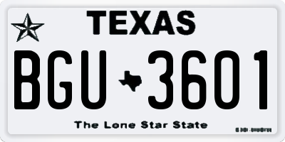 TX license plate BGU3601