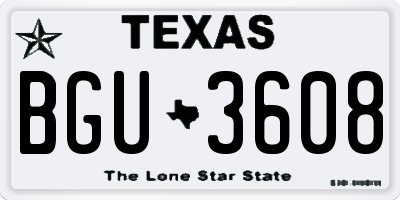 TX license plate BGU3608