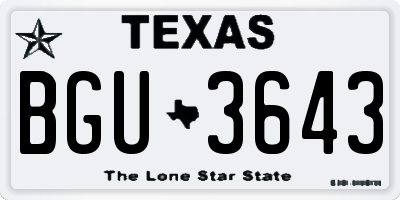 TX license plate BGU3643