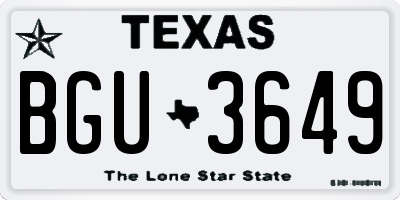 TX license plate BGU3649
