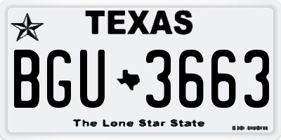 TX license plate BGU3663