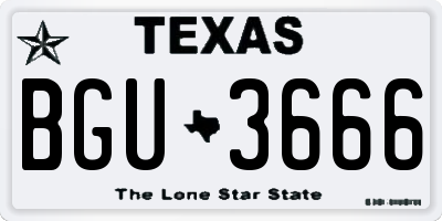 TX license plate BGU3666