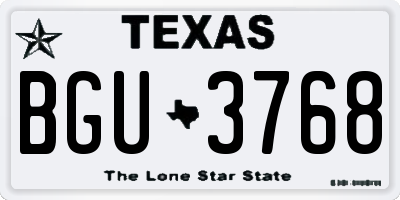 TX license plate BGU3768