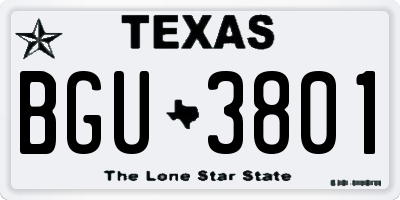 TX license plate BGU3801