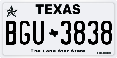 TX license plate BGU3838