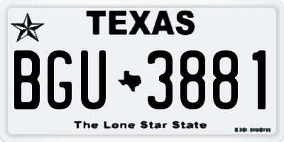 TX license plate BGU3881