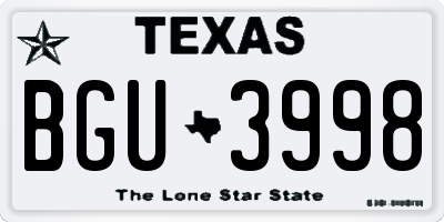 TX license plate BGU3998