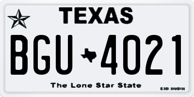 TX license plate BGU4021