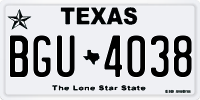TX license plate BGU4038