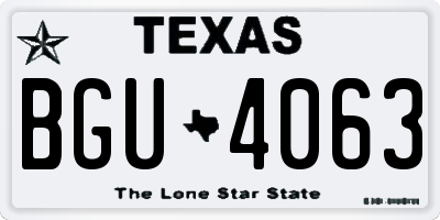 TX license plate BGU4063