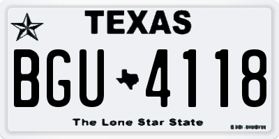 TX license plate BGU4118