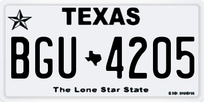 TX license plate BGU4205