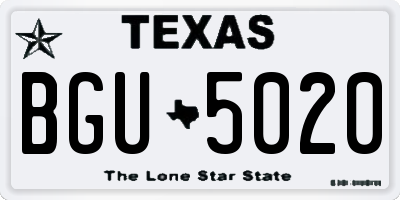 TX license plate BGU5020