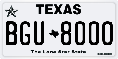 TX license plate BGU8000
