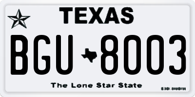 TX license plate BGU8003