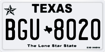 TX license plate BGU8020