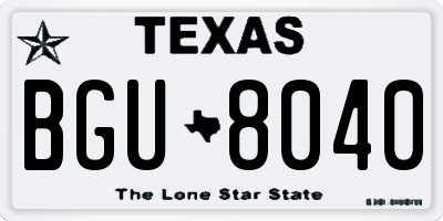 TX license plate BGU8040