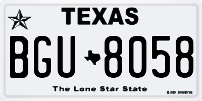 TX license plate BGU8058