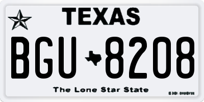TX license plate BGU8208
