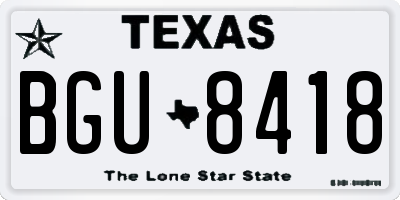 TX license plate BGU8418