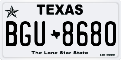 TX license plate BGU8680