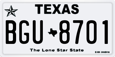 TX license plate BGU8701