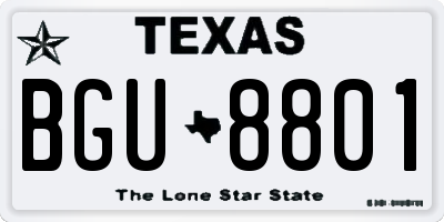 TX license plate BGU8801
