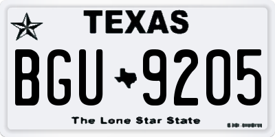 TX license plate BGU9205