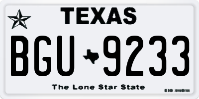 TX license plate BGU9233